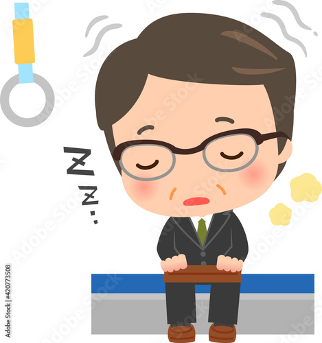 電車内で居眠りする中年ビジネスマン