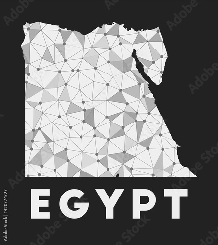 Egypt - communication network map of the country. Egypt trendy geometric design on a dark background. Technology, internet, network, telecommunication concept. Vector illustration.