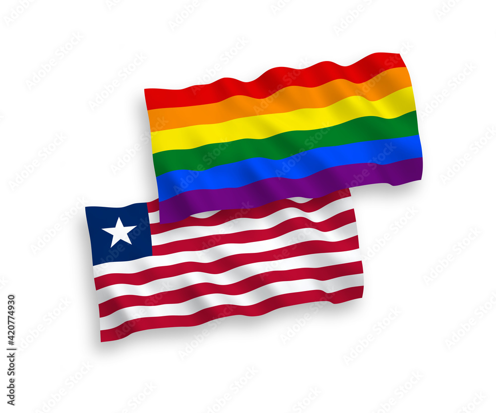 Flags of Liberia and Rainbow gay pride on a white background Flags of Liberia and Rainbow gay pride on a white background