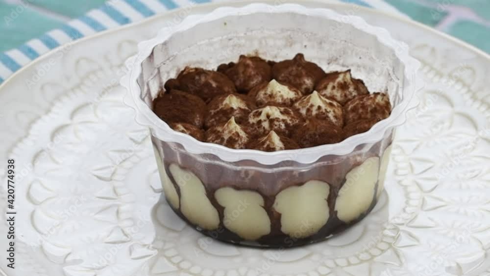 barquette de tiramisu sur une assiette barquette de tiramisu sur une assiette