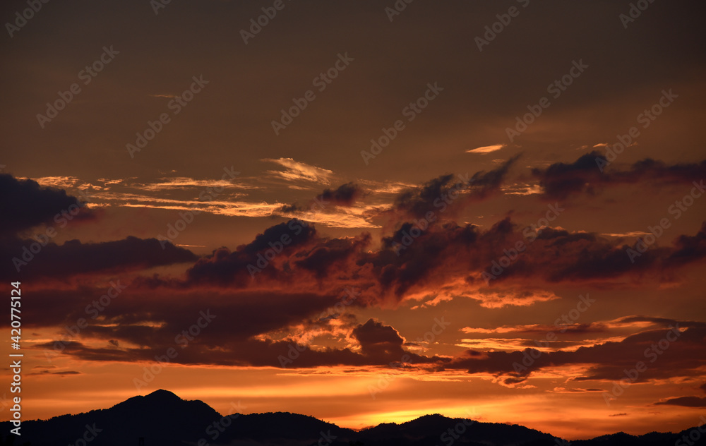 Yellow gold sky evening In tropical countries summer Yellow gold sky evening In tropical countries summer