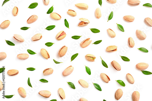 Pistachio nuts pattern isolated on white