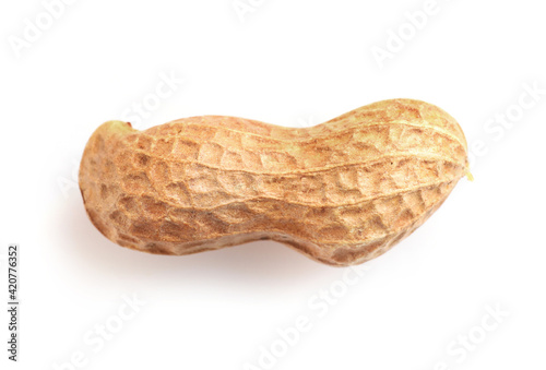 Single peanut in nutshell isolated on white