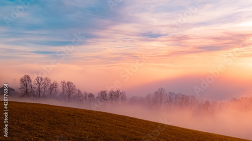 Beautiful sunset above the clouds near Kostenz  Bavarian forest  Bavaria  Germany