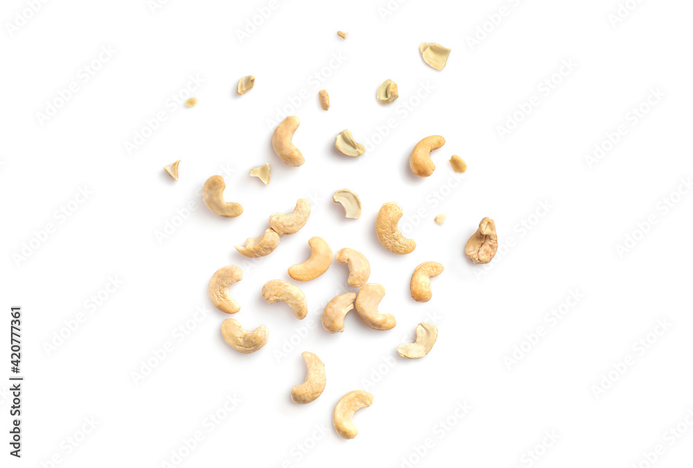 Tasty raw cashew nuts isolated on white