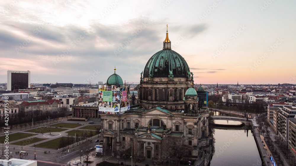 Famous Berlin Cathedral in the city center - aerial view - urban photography