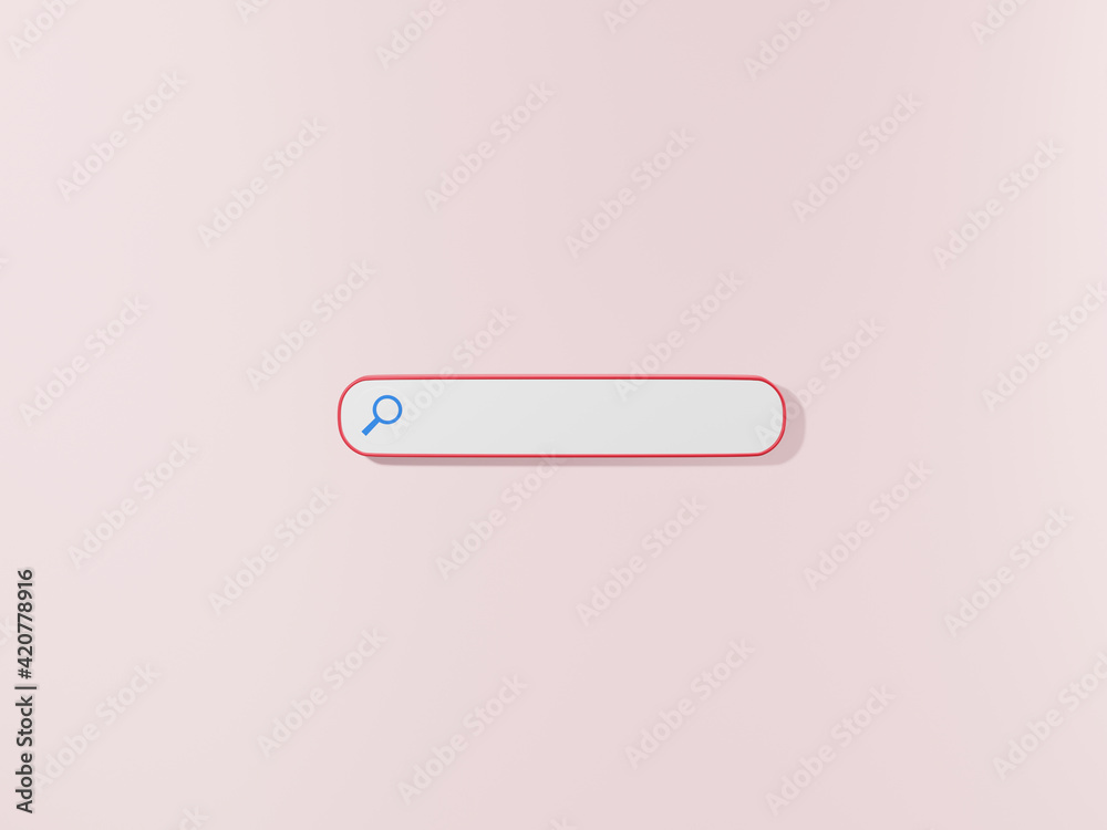 minimal search bar on pink background. web search concept, icon, social media notification - 3D Illustration minimal search bar on pink background. web search concept, icon, social media notification - 3D Illustration