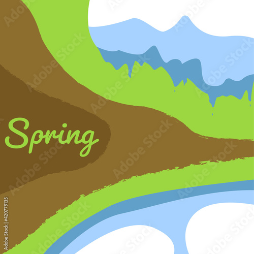 spring postcard with melting snow