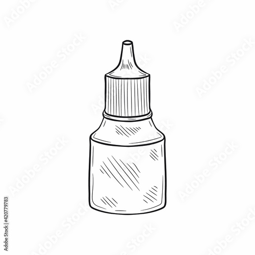 Cute hand drawn medical bottle for mixture or vitamins or other. Vector illustration 