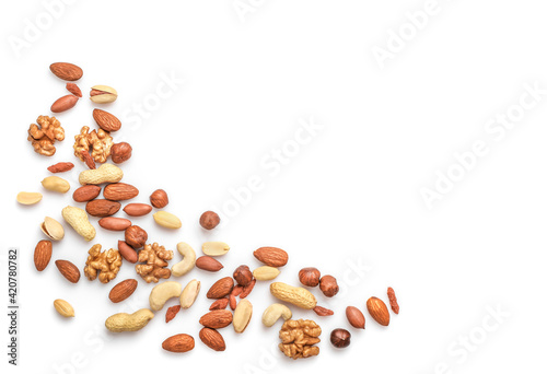 Mix of dry nuts isolated on white