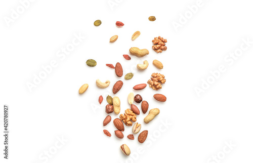 Mix of dry nuts isolated on white
