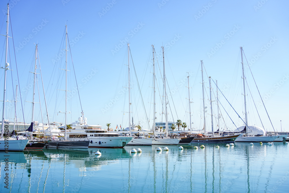 Luxury yachts moored in the Marina de Valencia, Spain