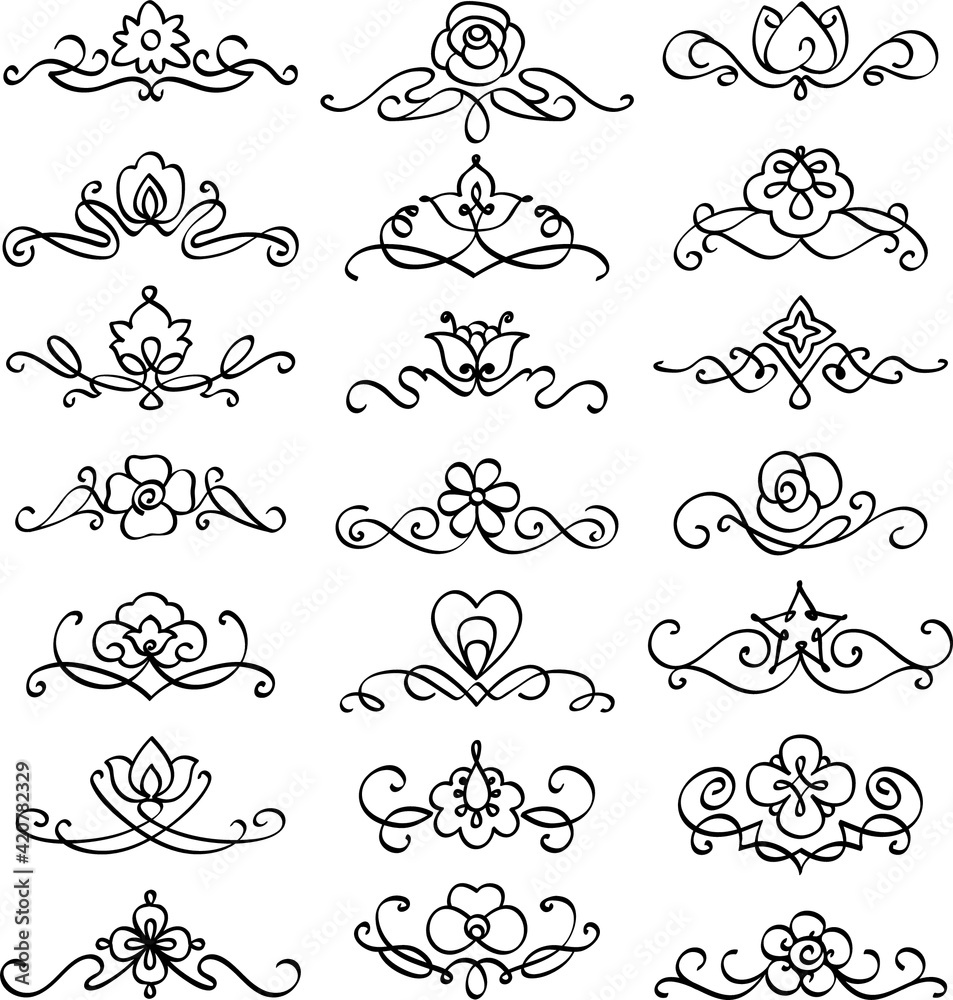 Fototapeta Vector set of ornaments with flowers, set of elements