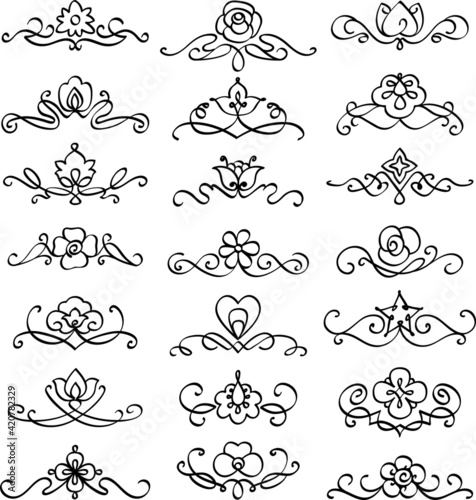 Vector set of ornaments with flowers, set of elements