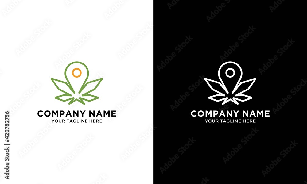 Marijuana Leaf With Location Logo Template.