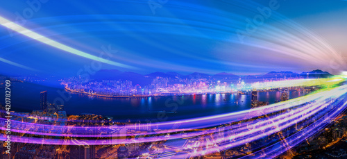 Motion Speed light trails with Hong Kong Cityscape