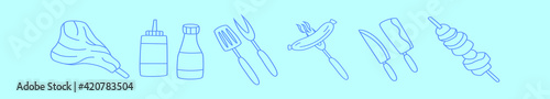 set of barbecue cartoon icon design template with various models. vector illustration isolated on blue background