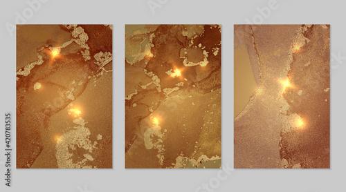 Marble set of dark orange and gold backgrounds with texture