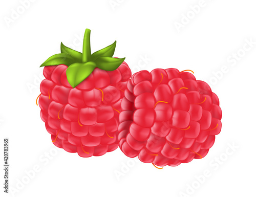 Red ripe raspberries. Fresh berry isolated on a white background.
