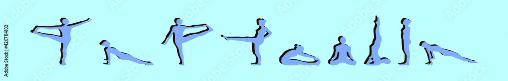 Naklejka premium set of stretching cartoon icon design template with various models. vector illustration isolated on blue background