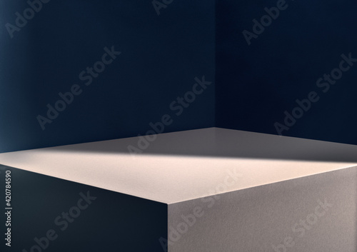 Illuminated corner of square light color podium as place for displaying your product. © Martin Piechotta