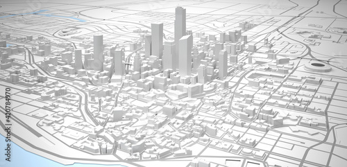 white low poly modern downtown above view