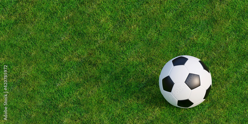 Football or Soccer on green grass lawn texture, 3d illustration Football or Soccer on green grass lawn texture, 3d illustration