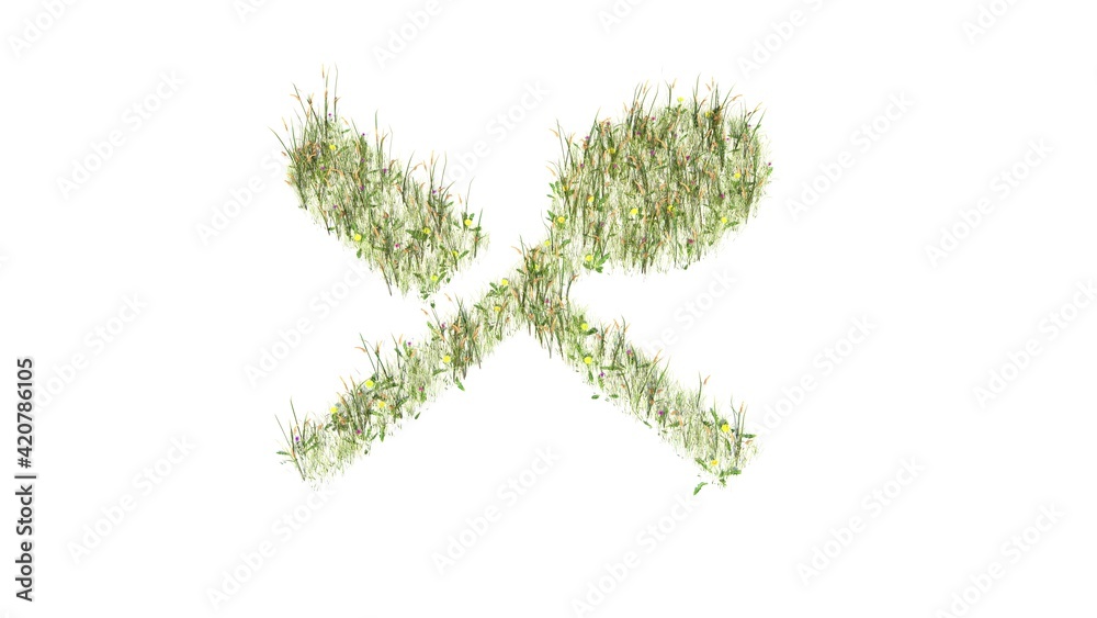 3d rendered grass field of symbol of cutlery isolated on white background 3d rendered grass field of symbol of cutlery isolated on white background