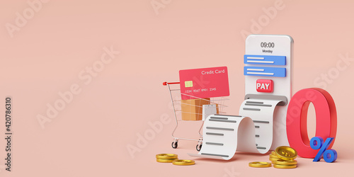 Фотография Shopping online using credit card with 0% interest installment payments on smart