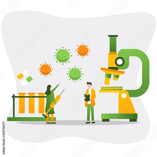 Vaccination concept. Immunization campaign. Vaccine shot. Health care and protection. Doctor and syringe. Medical treatment. Flat vector Illustration