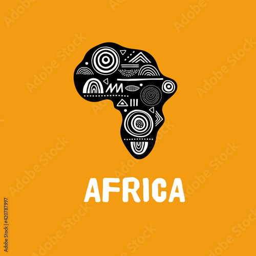 Africa patterned map. Banner with tribal traditional grunge pattern, elements, concept design