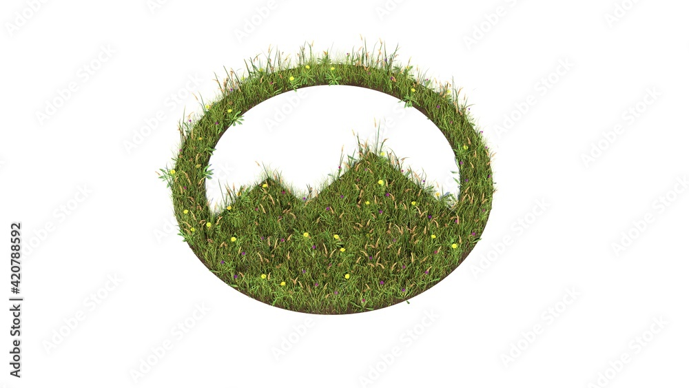 3d rendered grass field of symbol of circle mountain isolated on white background 3d rendered grass field of symbol of circle mountain isolated on white background