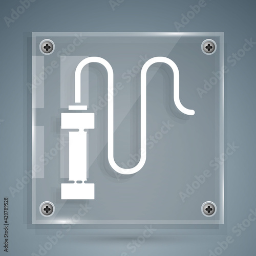 White Braided leather whip icon isolated on grey background. Square glass panels. Vector