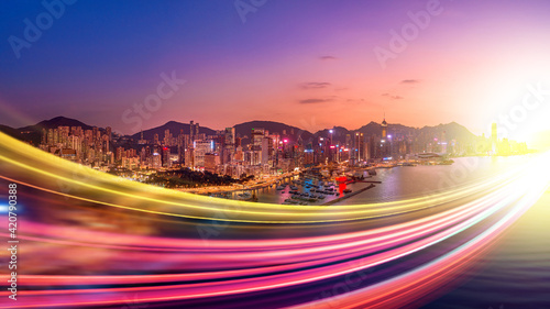 Photography Motion Speed light trails with Hong Kong Cityscape