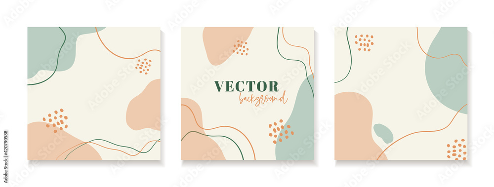 Abstract organic backgrounds for social media, instagram posts. Set of vector trendy square templates with copy space for text