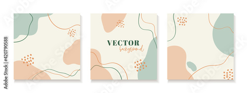 Abstract organic backgrounds for social media, instagram posts. Set of vector trendy square templates with copy space for text