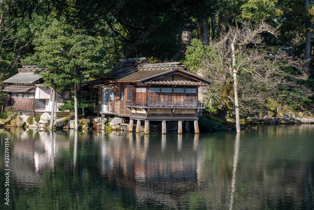 Japanese old historic buildings and lakes