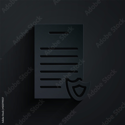 Paper cut Firearms license certificate icon isolated on black background. Weapon permit. Paper art style. Vector