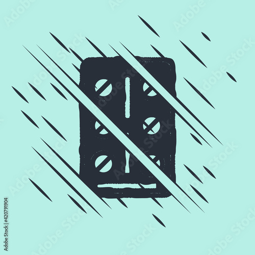 Black Pills in blister pack icon isolated on green background. Medical drug package for tablet, vitamin, antibiotic, aspirin. Glitch style. Vector