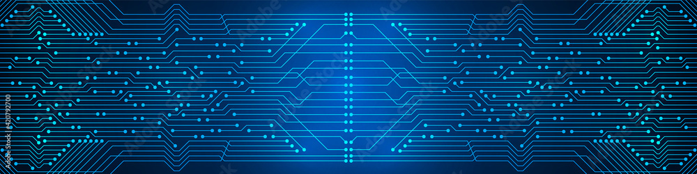 Abstract Digital Technology Background, blue circuit board pattern, microchip, power line