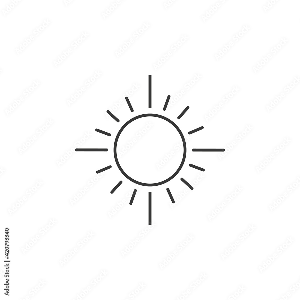 Sun line icon, outline vector sign, linear style pictogram isolated on white. Sunny weather symbol, logo