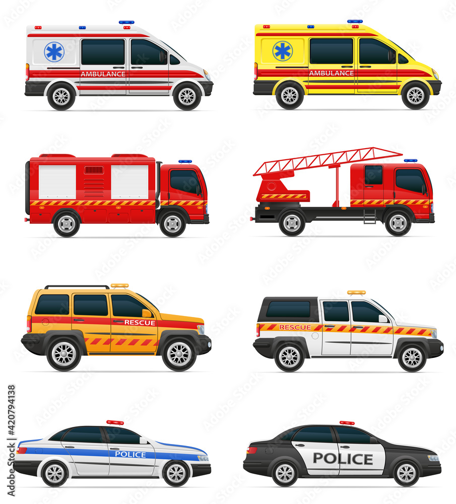 vehicles of various emergency and rescue services car vector illustration