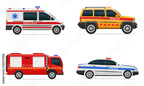 vehicles of various emergency and rescue services car vector illustration