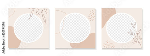 Abstract vector organic templates for instagram posts. Set of trendy floral organic backgrounds for social media design