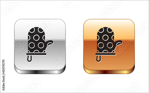 Isometric Oven glove icon isolated on white background. Kitchen potholder sign. Cooking glove. Red, blue and green square button. Vector