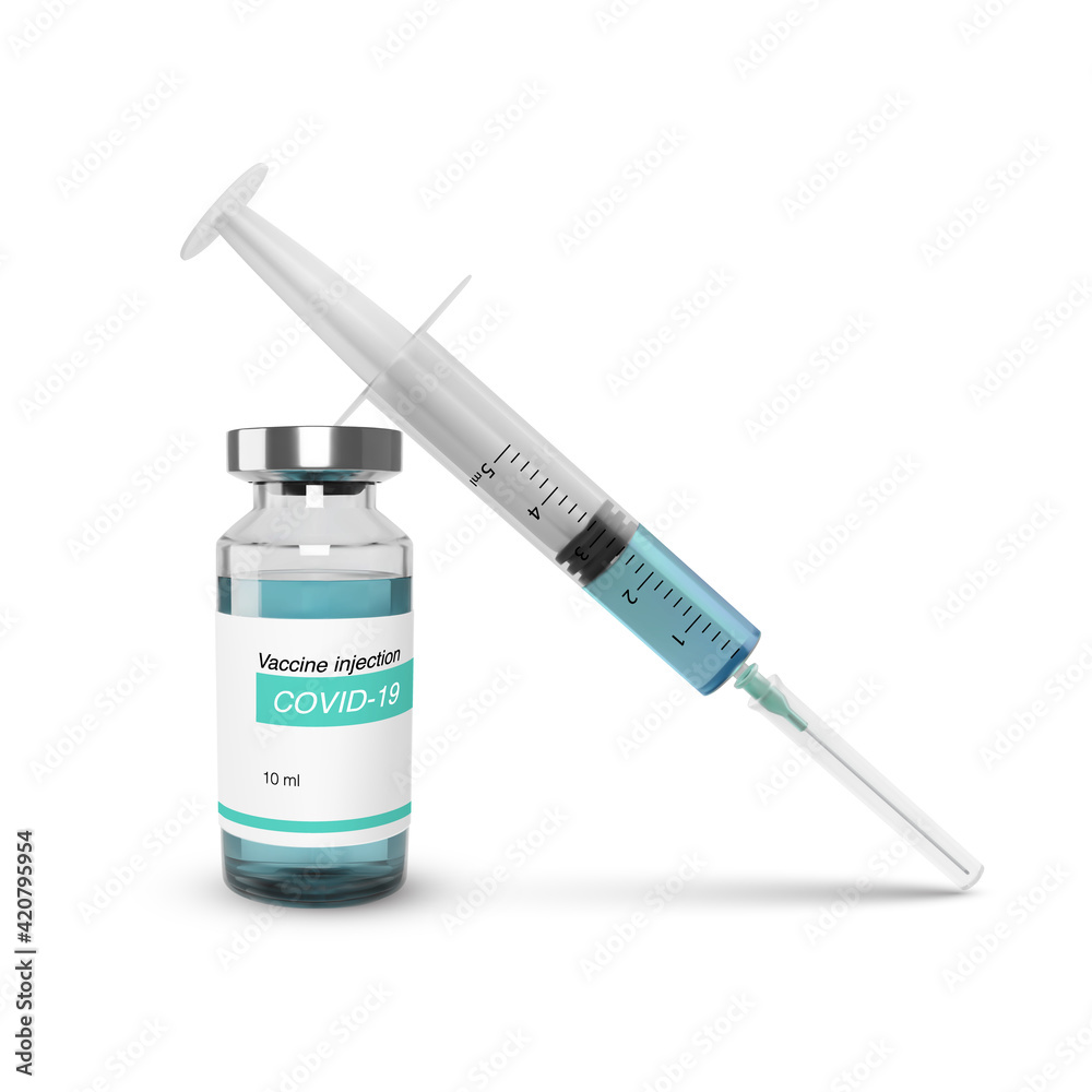 Glass vaccine bottle with syringe. Vaccination medicine global programs care about health. Vector illustration Glass vaccine bottle with syringe. Vaccination medicine global programs care about health. Vector illustration