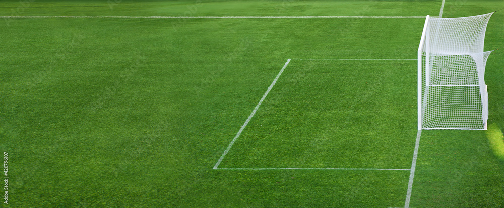 empty soccer goal in the stadium - ready for the game