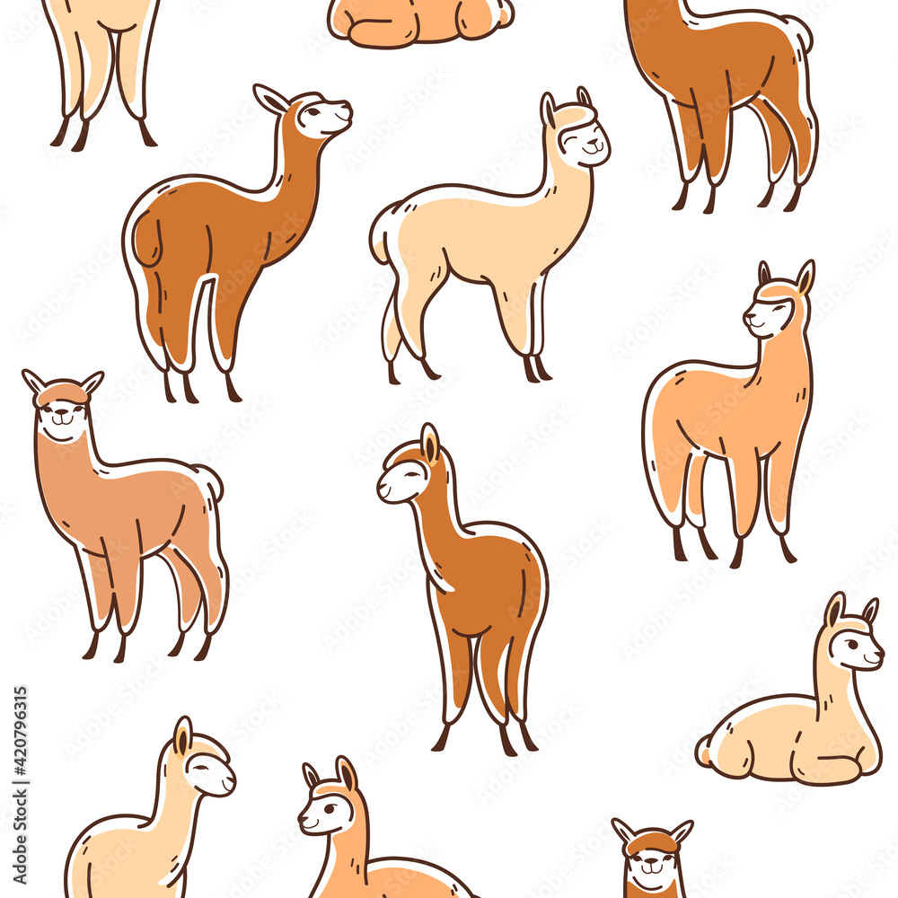Obraz premium Simple seamless trendy pattern with alpaca. Contour design print.