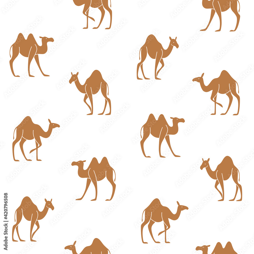Obraz premium Cute camel - seamless trendy pattern with animal in various poses. Contour design print.
