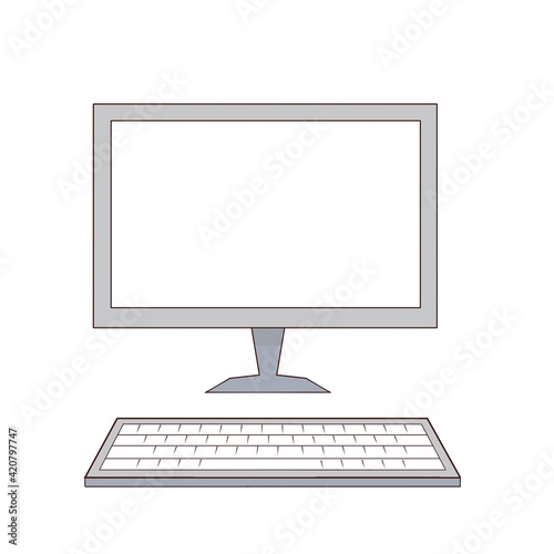 A computer. Flat illustration. Monitor, keyboard